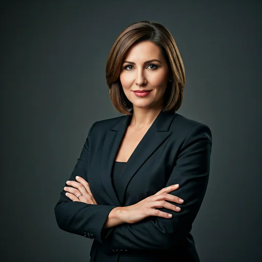 Professional portrait of a salon owner in a minimalist studio.